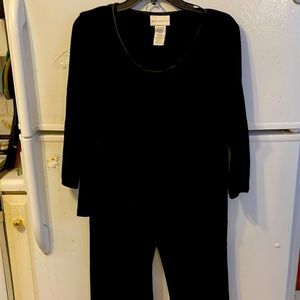 Worthington Stretch Black 2PC Pant Set Faux Velvet Poly/Spandex Top L, Pants 14